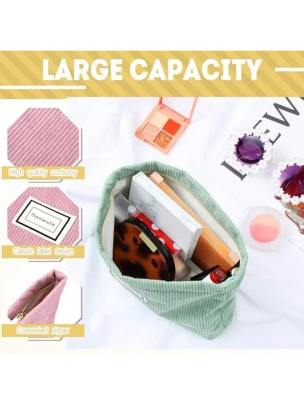 4 Pcs Velvet Corduroy Makeup Bags - Stylish Macaron Colors, Travel Friendly